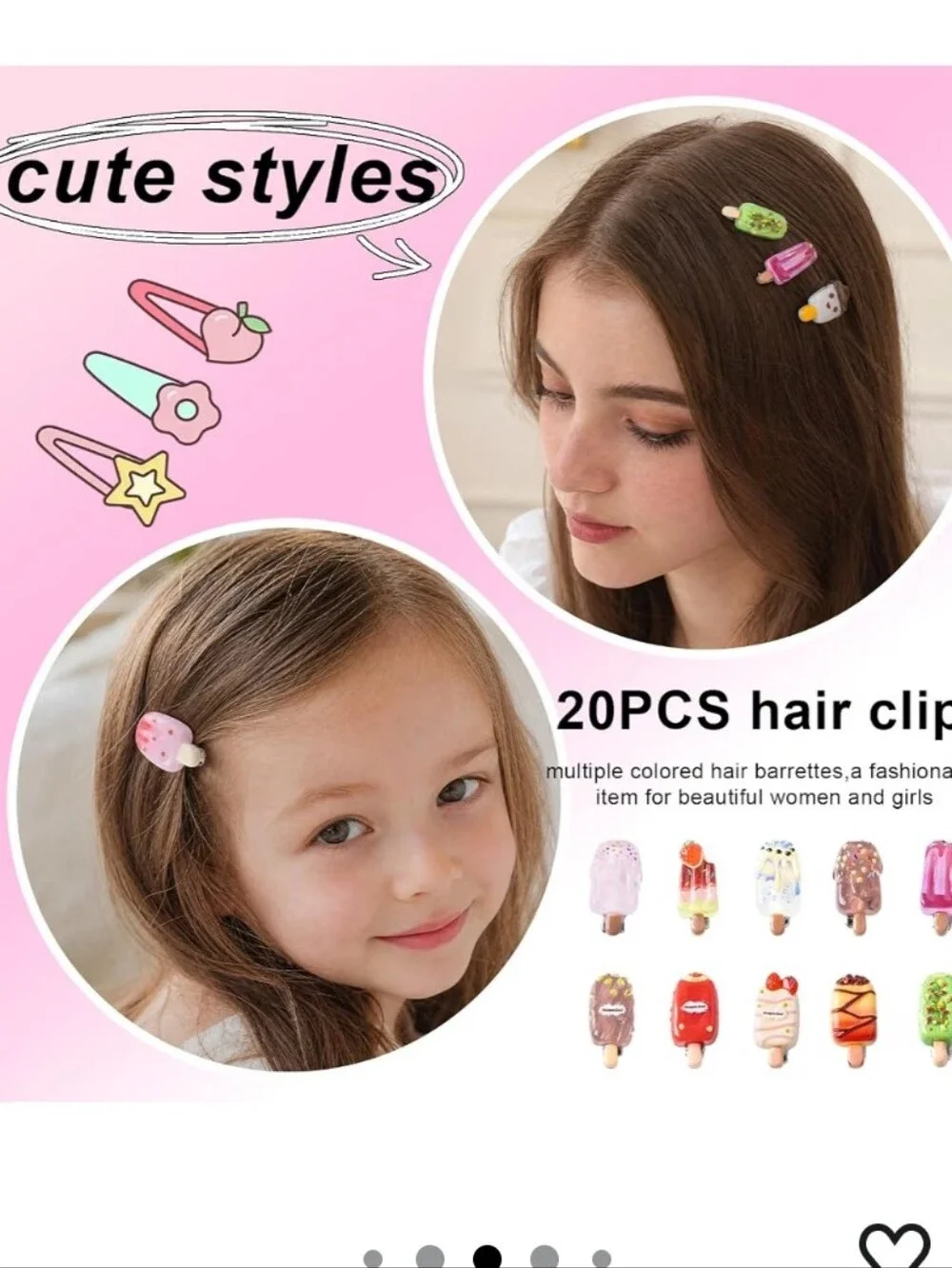 20 Pcs Ice Cream Hair Clips for Girls Mini Summer Gelato Hair Barrettes